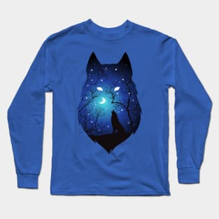 Wolves with blue sky and moon Long Sleeve T-Shirt